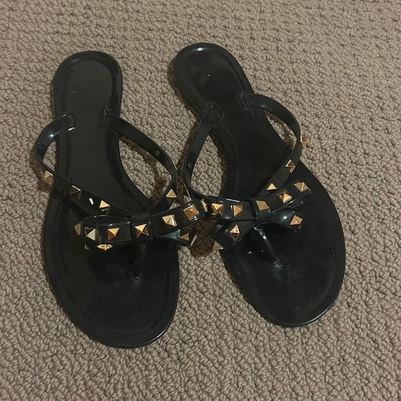 Womens Studded Jelly Flip Flops Sandals with Bow - Picture 2 of 2